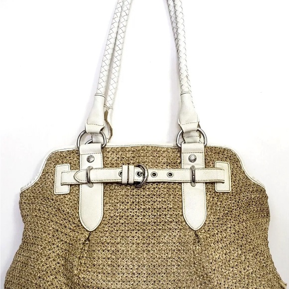 Dana Buchman Shoulder Bag Purse Tote Woven Straw and Faux Leather Summer Lined - Picture 6 of 9